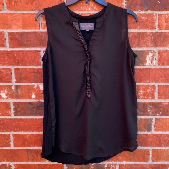 Anthropologie Sunday in Brooklyn Small Black Sleeveless Vneck Leather Trim - Picture 9 of 9